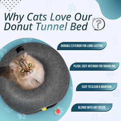 MEOWMATES Peekaboo tunnel chat coussin amovible offre confort et entretien facilitant.