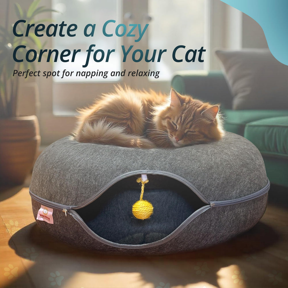 MEOWMATES Peekaboo tunnel chat feutre durable renforce la resistance aux griffes.