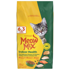 Meow Mix Indoor Health sac-6-3-livre, nutrition complète pour chat adulte.