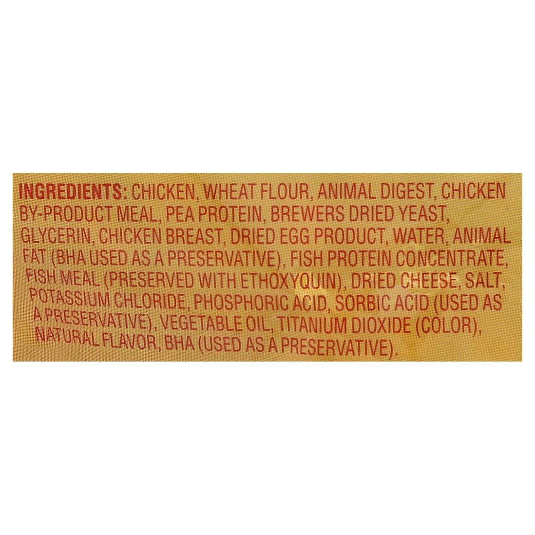 Meow Mix friandises chat poulet réel, saveur authentique.