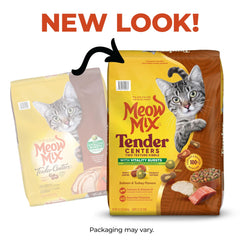 Texture double croquettes Meow Mix avec cœur tendre et croûte croquante.