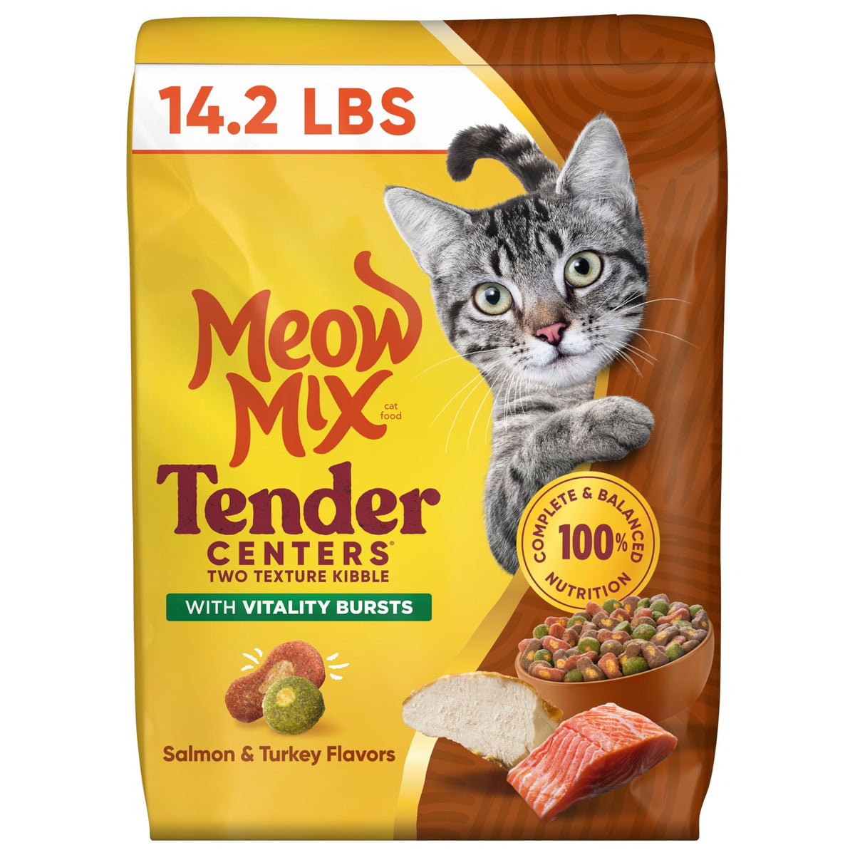 Meow Mix Tender Centers Vitality Bursts sac 14,2 lb – repas savoureux saumon et dinde.