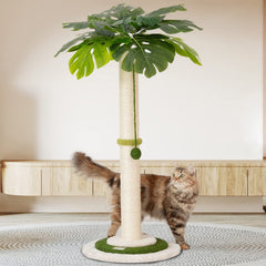 Meowoou Arbre chat Monstera 3 Niveaux en Sisal: espace vertical pour grimper et se reposer