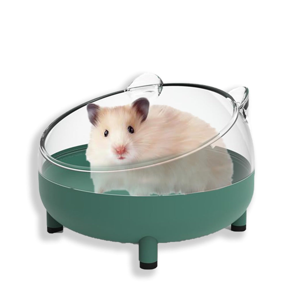 Meow&Woof bac bain sable hamster vert foncé, espace suffisant pour bains détendus.
