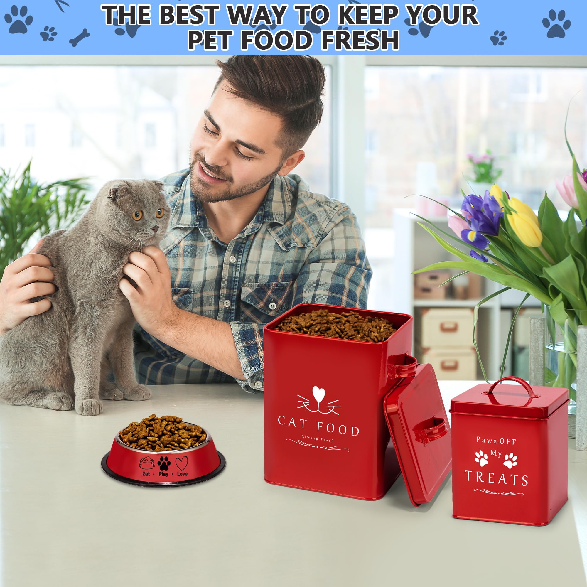 Conteneur friandises pour chat en métal, rangement robuste