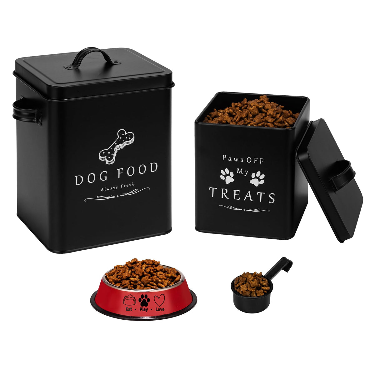 Meraki Home seau nourriture chien en métal, poignée latérale et rangement pratique