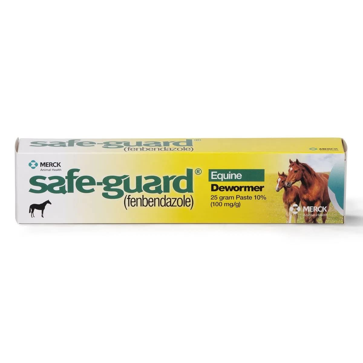 Merck Animal Safe Guard pâte équine emballage clair et tube pratique.