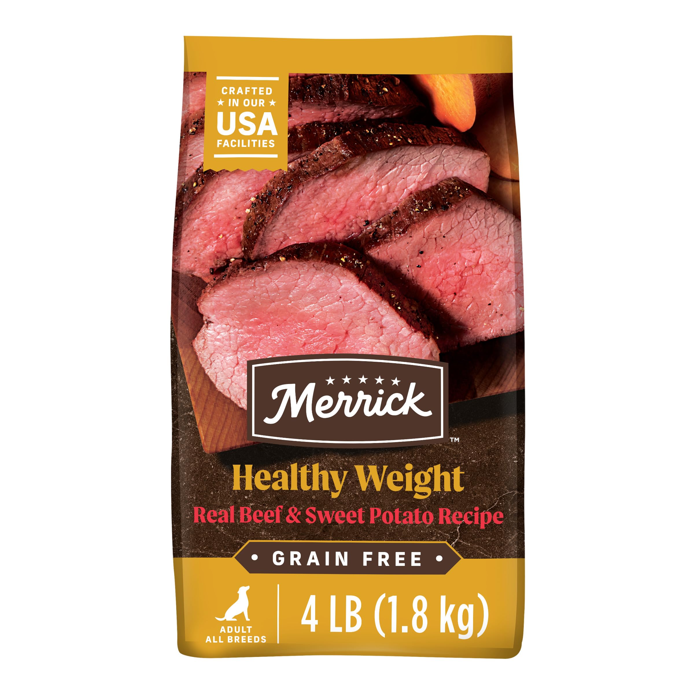 Merrick Alimentation sec Poids Chien Sans Cereales Boeuf Premier Ingredient, soutien musculaire.