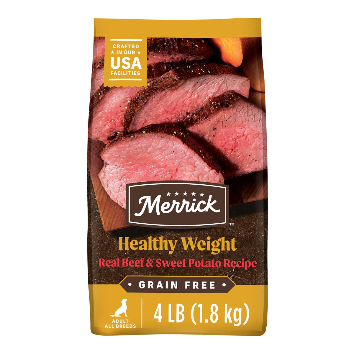 Merrick Alimentation sec Poids Chien Sans Cereales Boeuf Premier Ingredient, soutien musculaire.