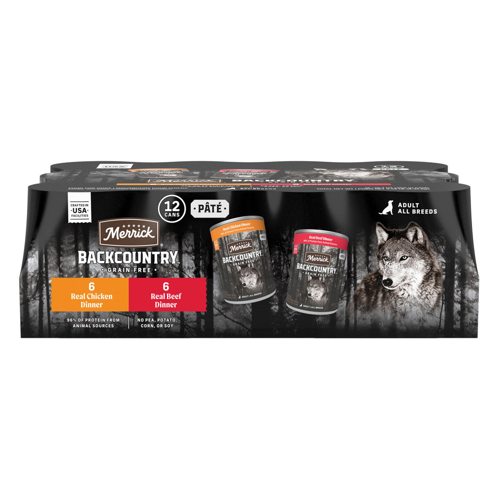 Merrick Backcountry, boîtes pour chien au boeuf, dîner riche en protéines.