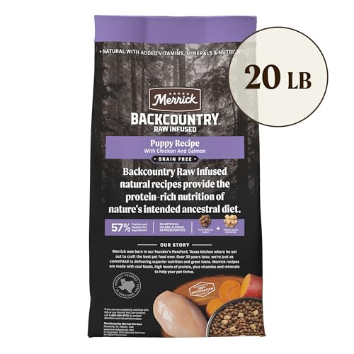Merrick Backcountry étiquette nutritionnelle claire pour chiots actifs
