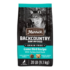 Merrick Backcountry sac de croquettes sans céréales pour chien adulte actif.