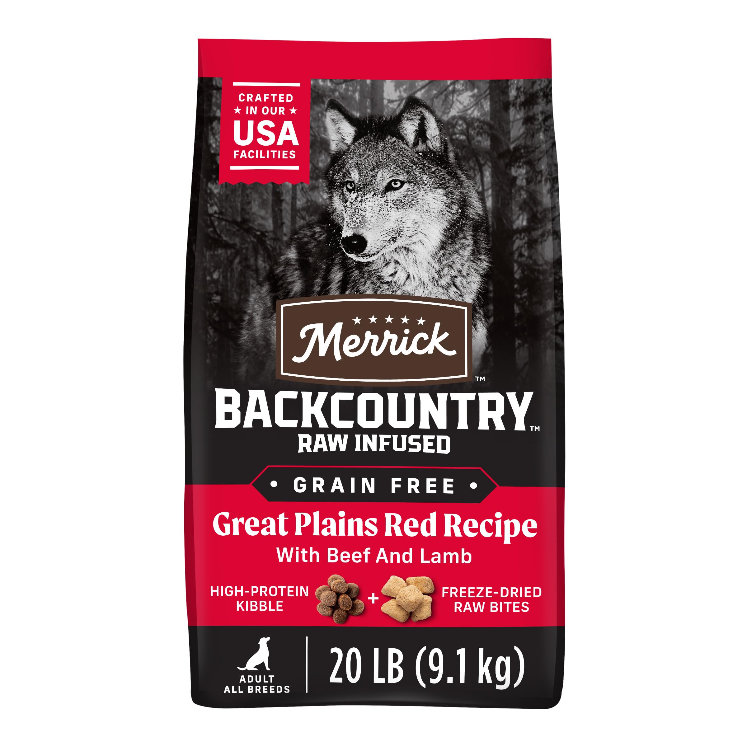 Merrick Backcountry: pellets sans céréales Great Plains Red pour énergie durable.