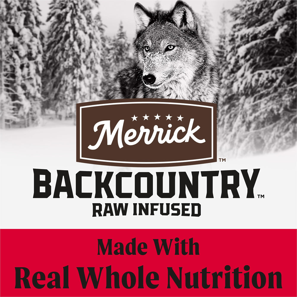 Merrick Backcountry Grains, morceaux crus séchés visibles pour texture attrayante.