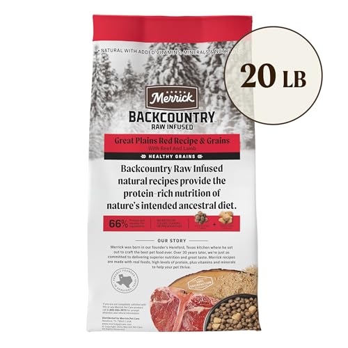 Merrick Backcountry Grains, nutrition équilibrée pour chien adulte actif.