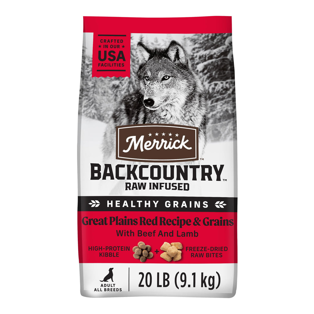 Merrick Backcountry Grains, sac 20 livres, alimentation pratique pour chiens actifs.