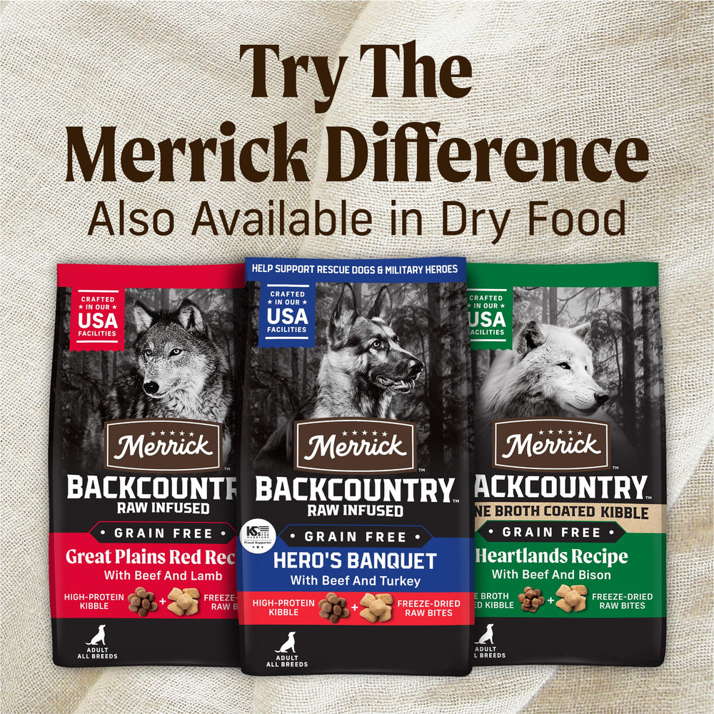 Merrick Backcountry plat humide poulet-adulte, pratique sur croquettes.