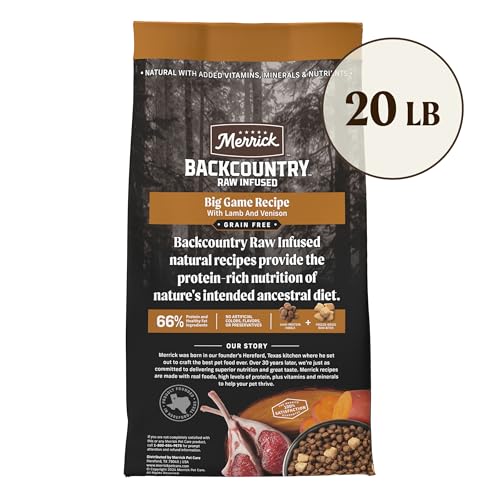 Merrick Backcountry proteines elevees et energie naturelle pour chiens actifs.