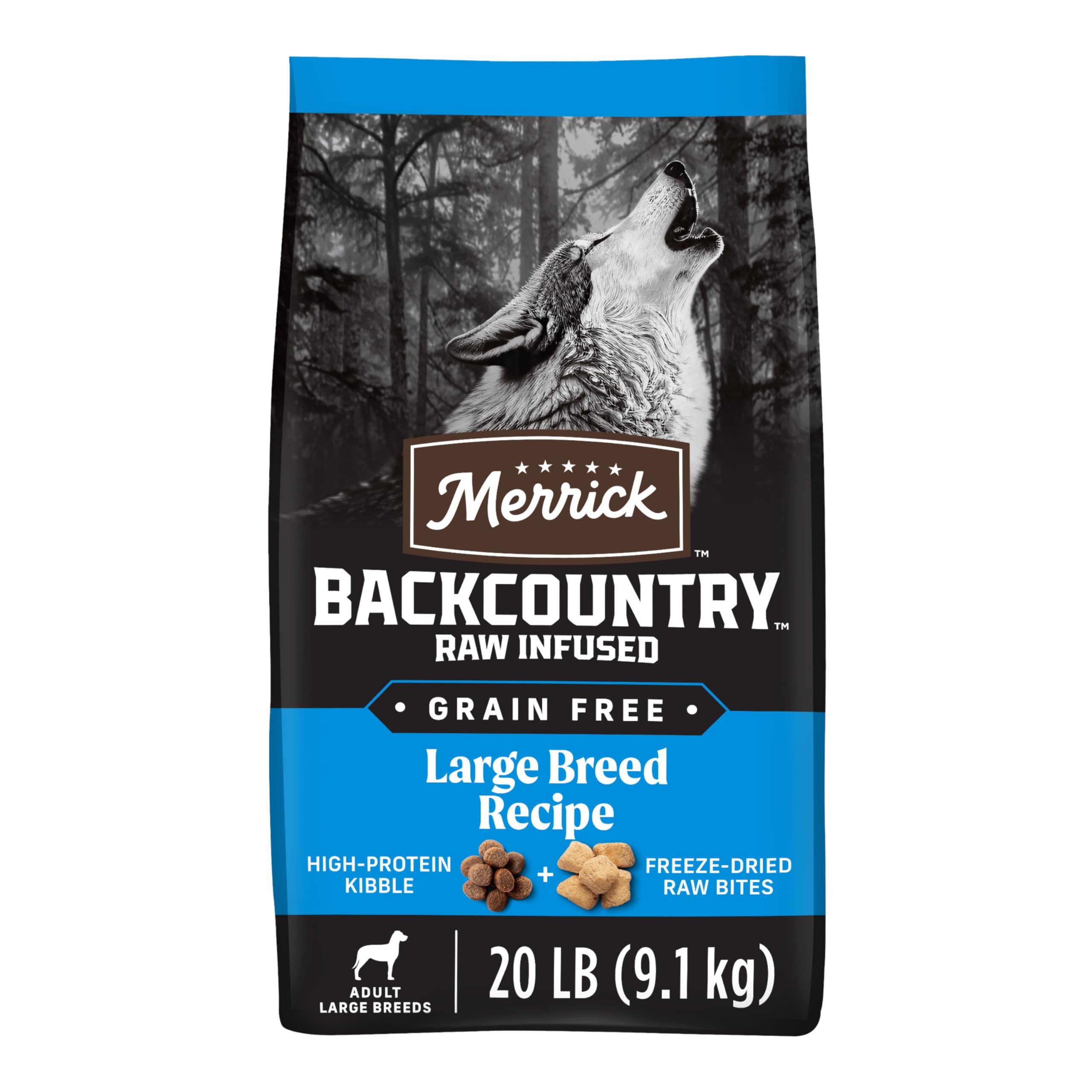 Sac Merrick Backcountry sans céréales pour grande race, 20 lb prêt à nourrir les chiens adultes