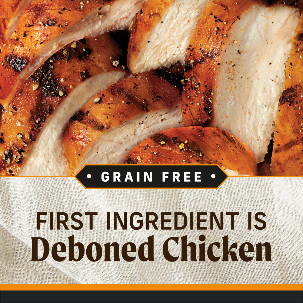 Merrick Backcountry sans céréales, poulet, repas sans céréales et digestibilité potentielle.