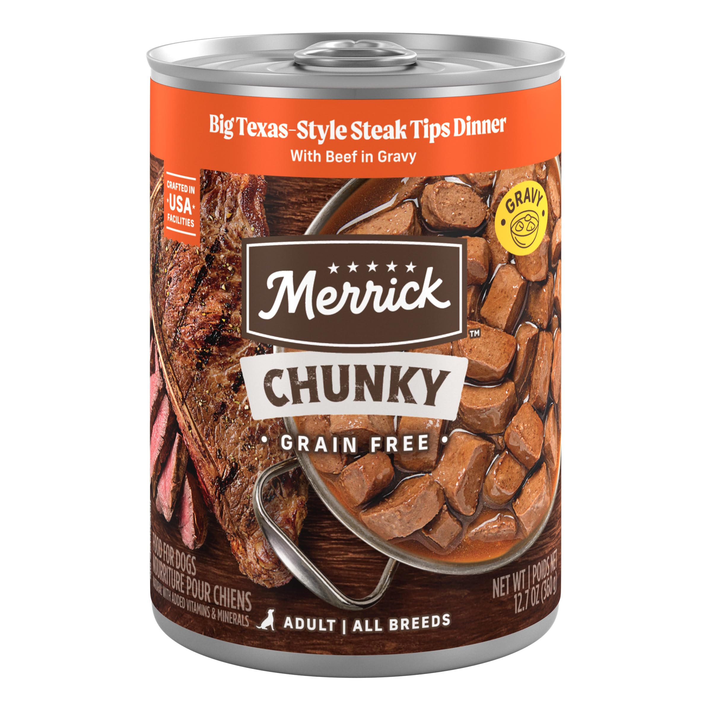 Merrick boîtes Dîner Steak Texan en sauce, repas humide premium pour chien