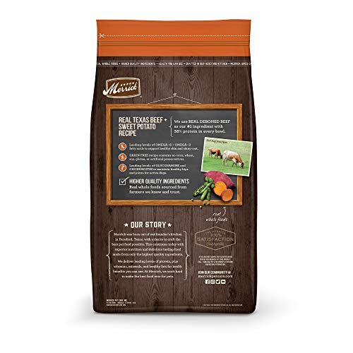 Merrick boeuf réel premier ingrédient, alimentation complète et naturelle.