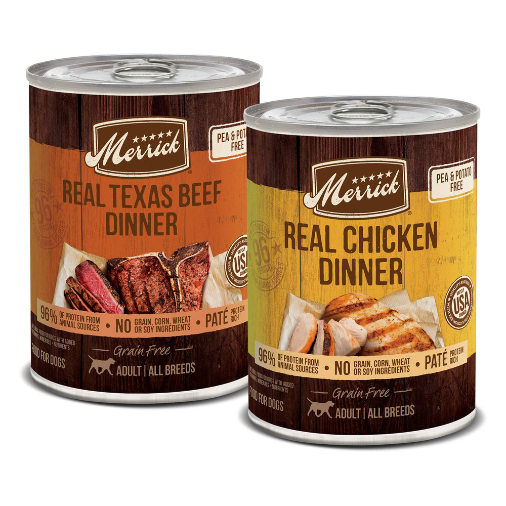 Merrick boeuf Texas Dîner en conserve, repas humide protéiné pour chiens adultes.