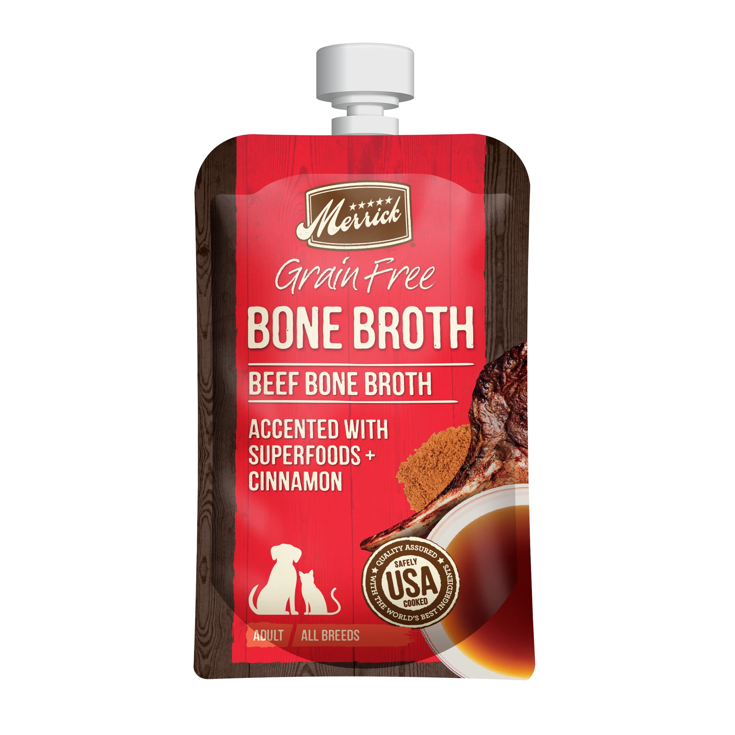 Merrick Bouillon d’Os Bœuf sans céréales, topping humide pour repas plus appétissants.