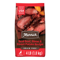 Merrick croquettes sans céréales avec boeuf et bison, croquant pour chien adulte.