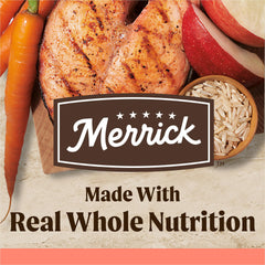 Merrick croquettes riches en protéines, saumon et riz brun, ingrédients naturels.