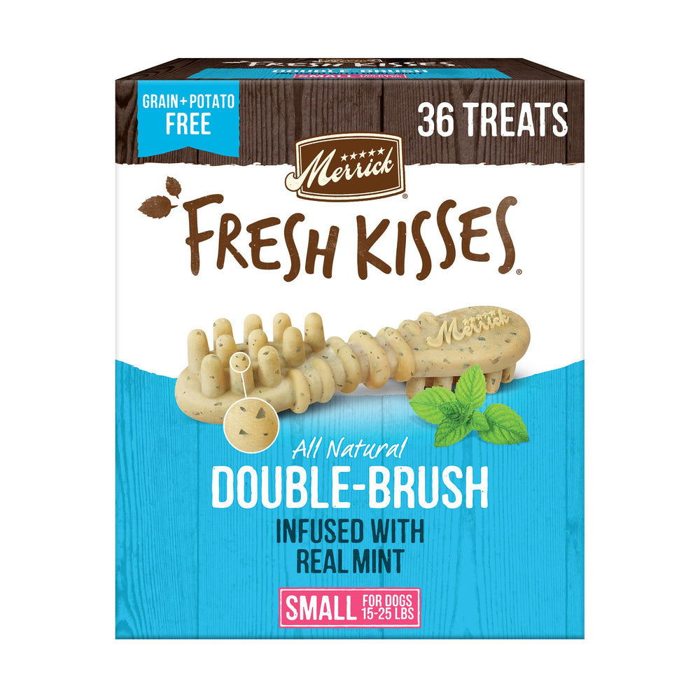Merrick Fresh Kisses: boîte 36 friandises dentaires pour petits chiens, pratiques et fraîches.
