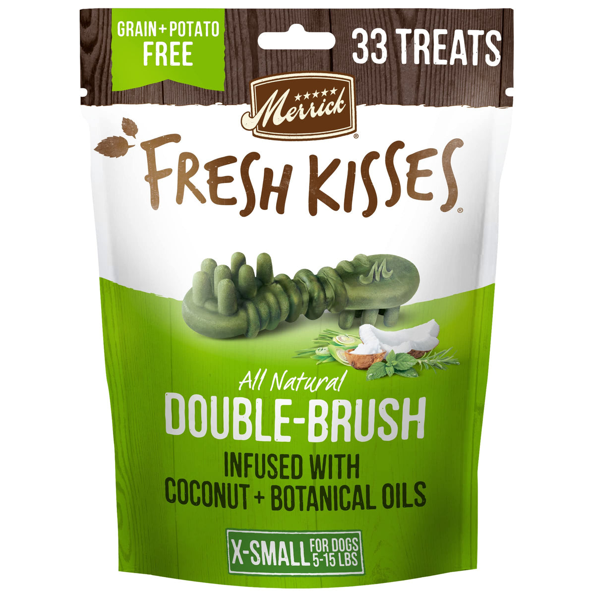 Merrick Fresh Kisses emballage pour petits chiens, haleine plus fraîche après repas.