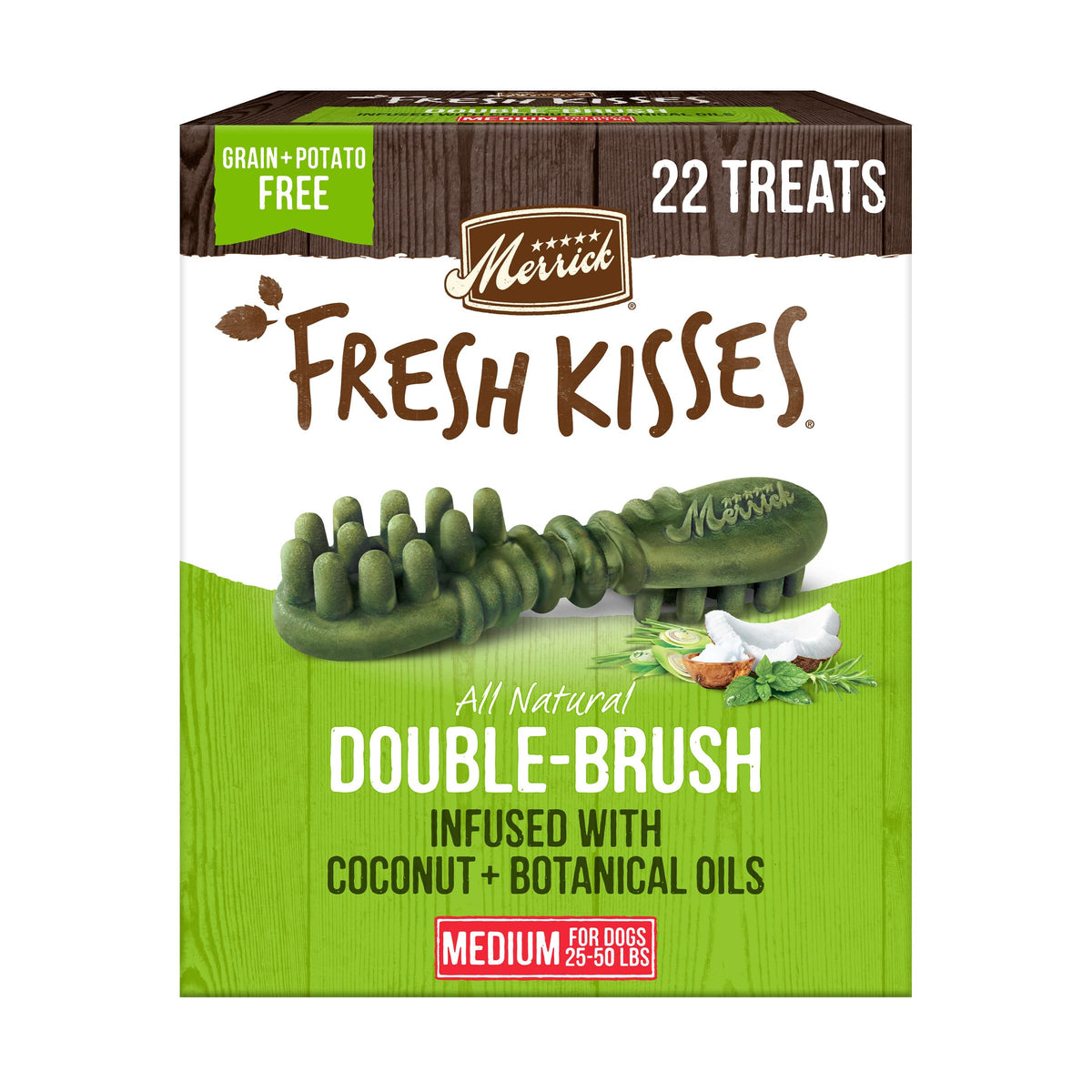 Merrick Fresh Kisses: friandises dentaires pour chien moyen avec coco pour haleine plus fraîche.