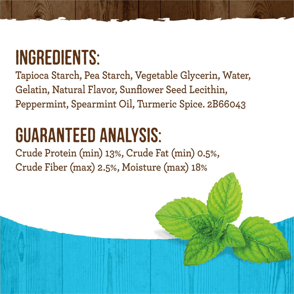 Ingrédients sans grains de Merrick Fresh Kisses, option naturelle pour chiens sensibles.