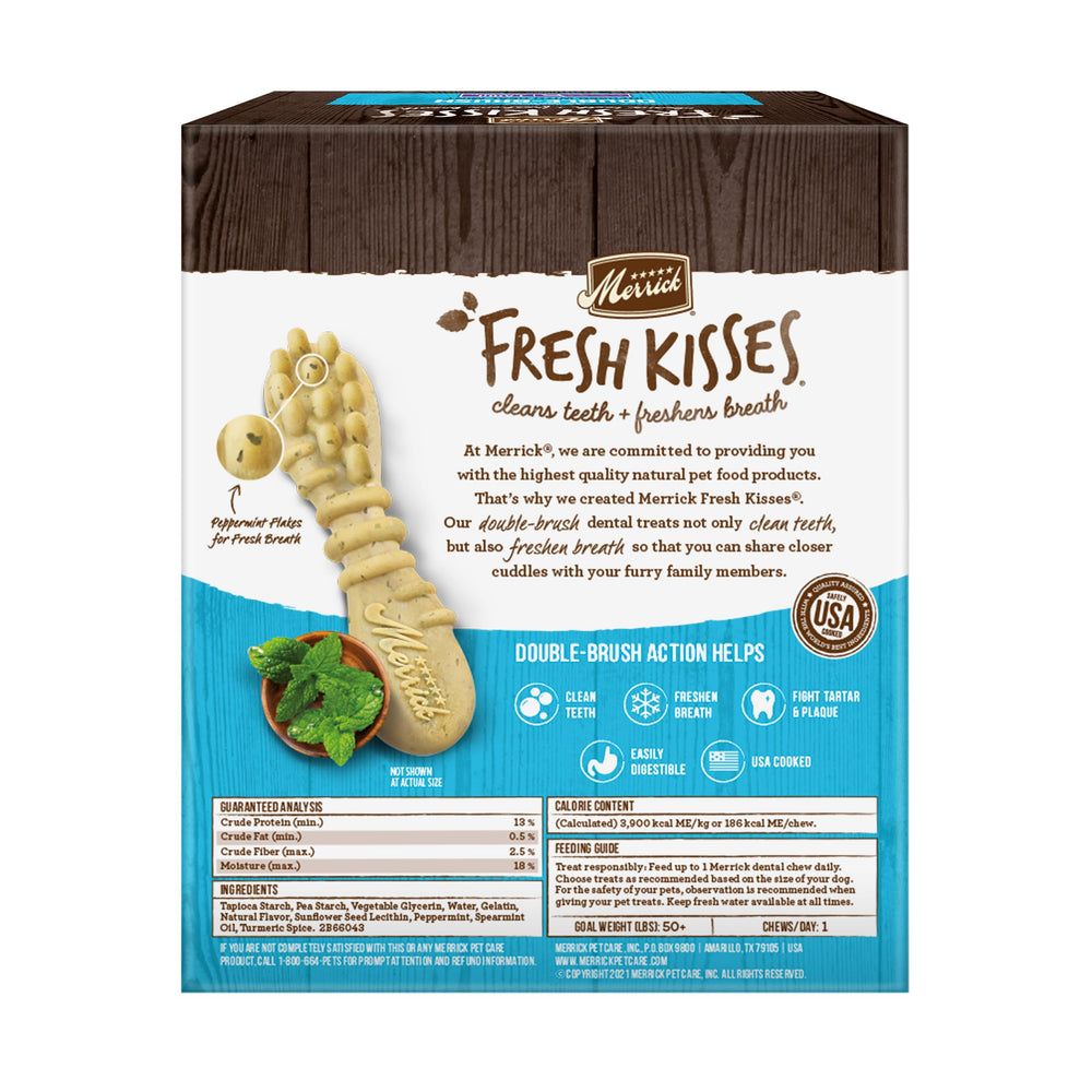 Ingrédients sans pomme de terre dans Merrick Fresh Kisses, friandise adaptée grands chiens.