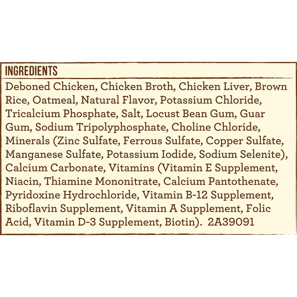 Grains complets Merrick riz brun et avoine favorisant la digestion et la satiété.