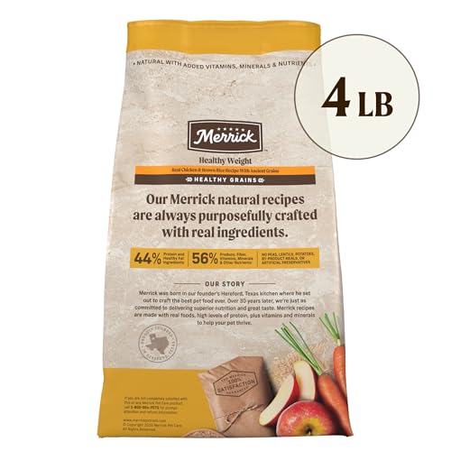 Merrick Healthy Grains portions adaptées au poids adulte.