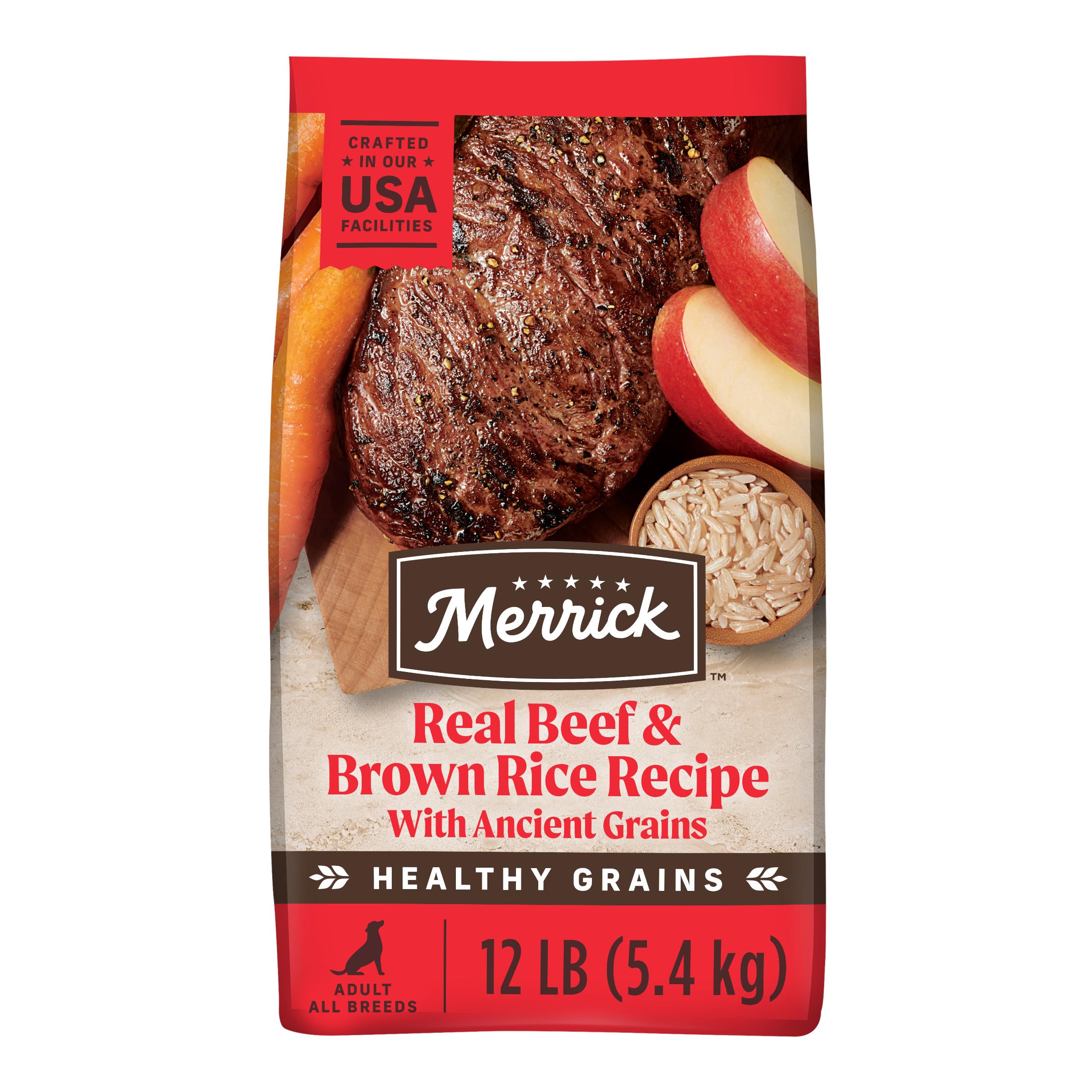 Merrick Healthy Grains sac croquettes 12-lb, repas équilibré pour chiens adultes.