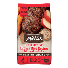 Merrick Healthy Grains sac croquettes 12-lb, repas équilibré pour chiens adultes.