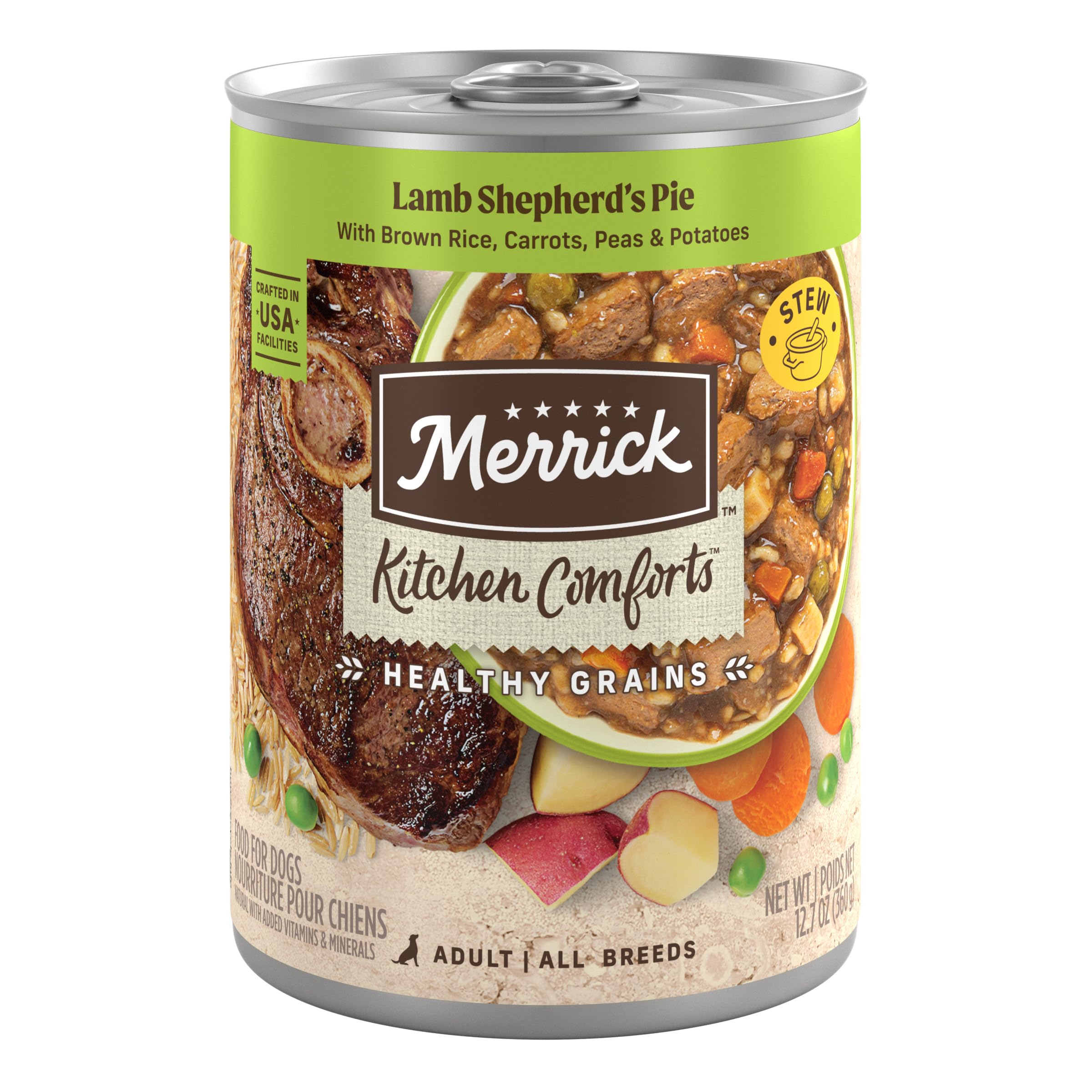 Merrick Kitchen Comforts : boite agneau et riz avec sauce, repas humide savoureux pour chien.