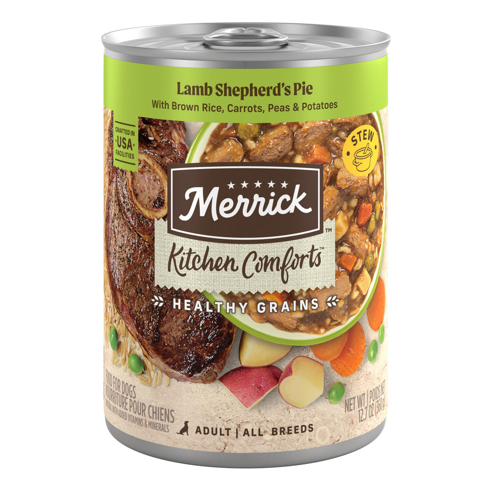 Merrick Kitchen Comforts : boite agneau et riz avec sauce, repas humide savoureux pour chien.