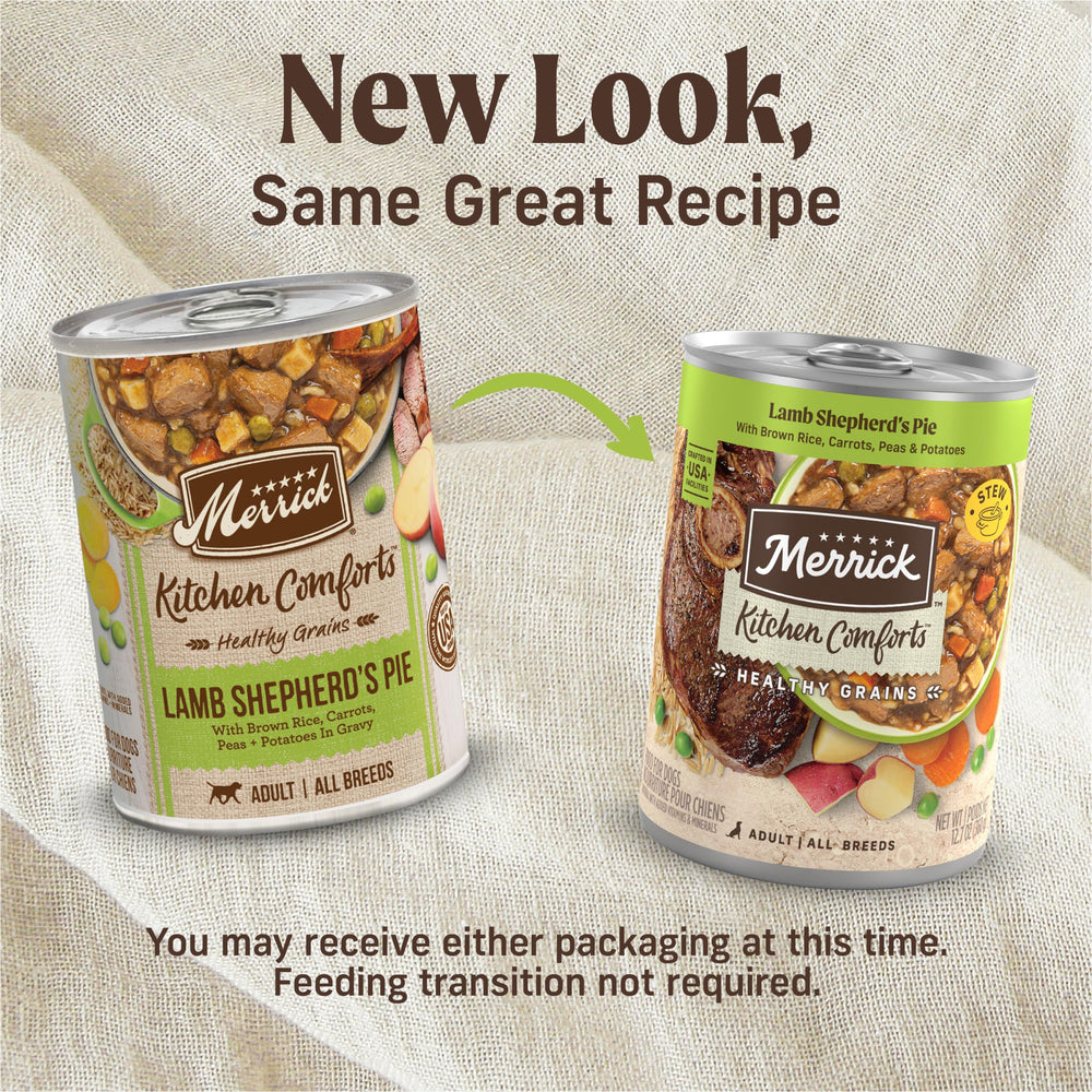 Merrick Kitchen Comforts: sauce à l’agneau et riz, texture onctueuse pour chien.