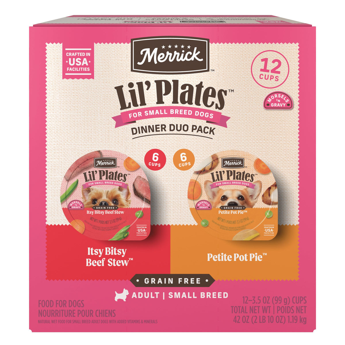 Merrick Lil’ Plates ragoût de boeuf barquette individuelle, riche en protéines.