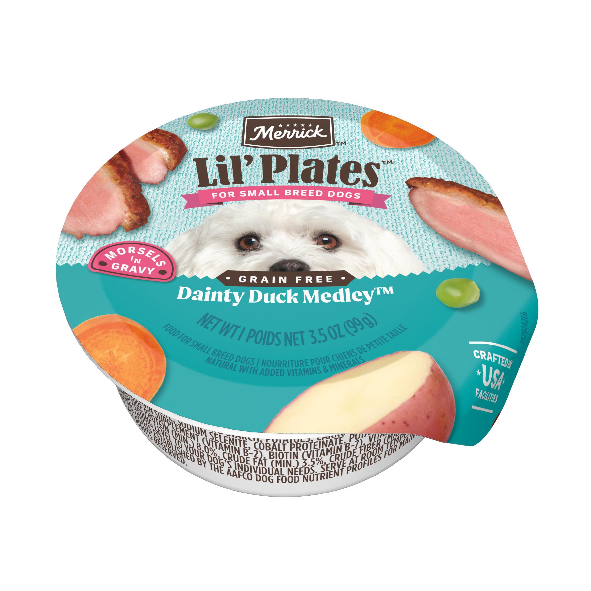 Merrick Lil’ Plates Canard Médley dans pot individuel, repas pratique pour petit chien.
