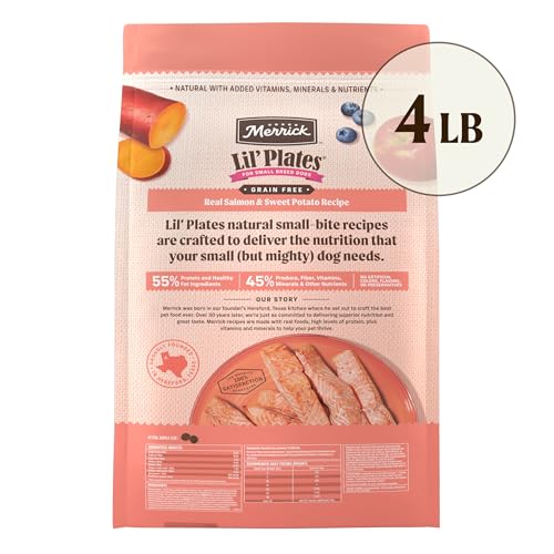 Merrick Lil’ Plates goût saumon, stimulation de l’appétit chez les petits chiens.