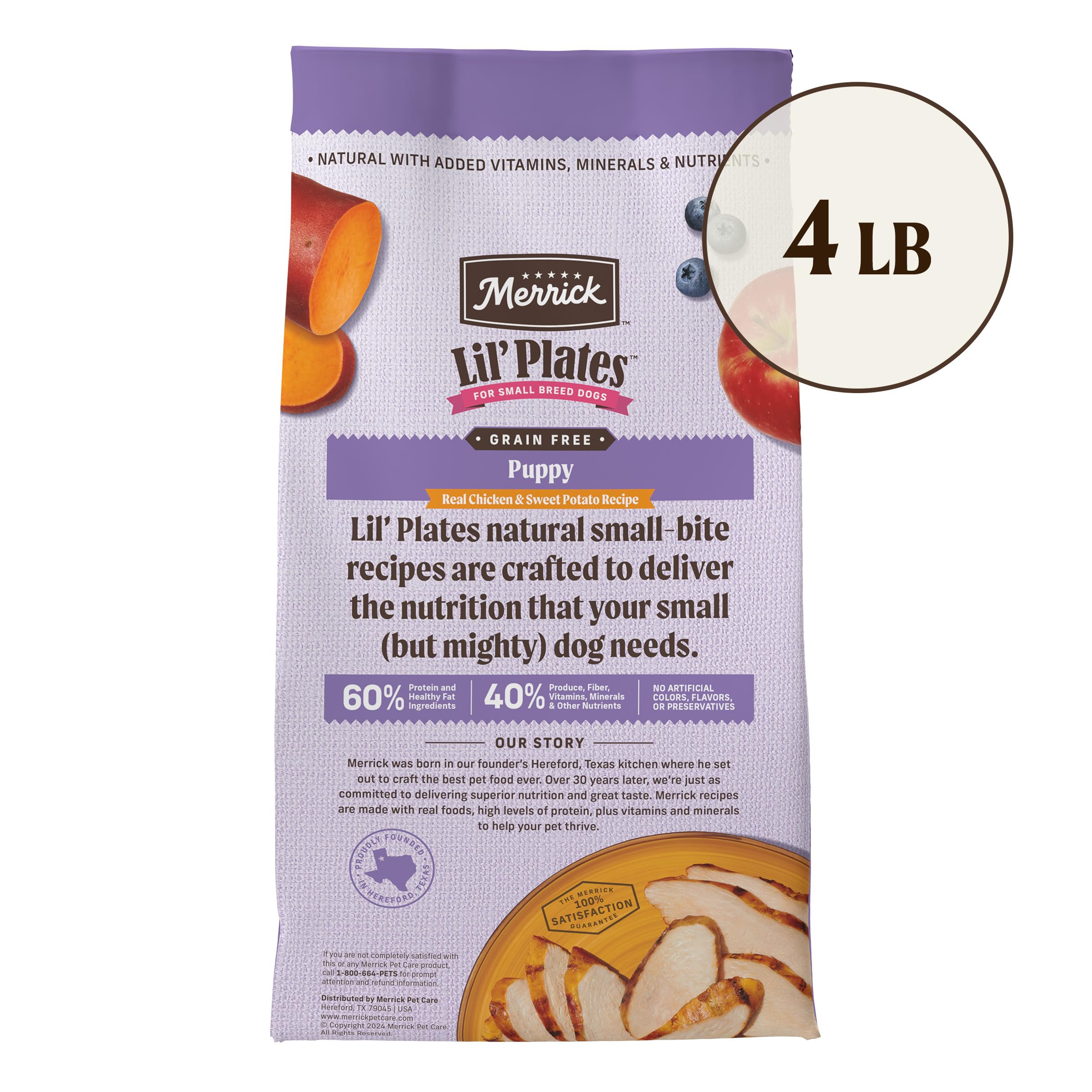 Merrick Lil’ Plates oméga-6 et oméga-3 pour peau et pelage sains.