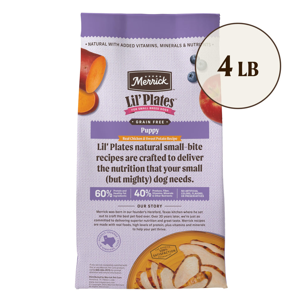 Merrick Lil’ Plates oméga-6 et oméga-3 pour peau et pelage sains.