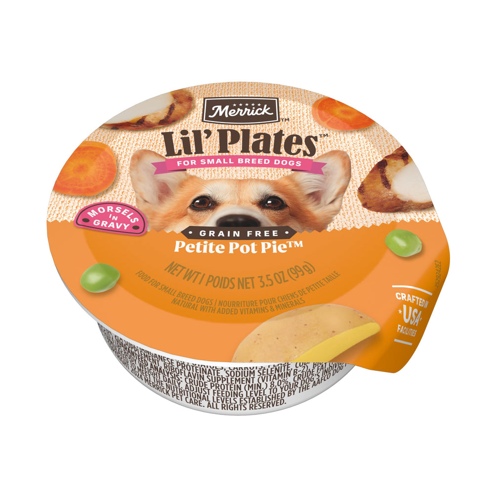 Merrick Lil’ Plates Pot Pie Poulet désossé, première protéine pour petits chiens.