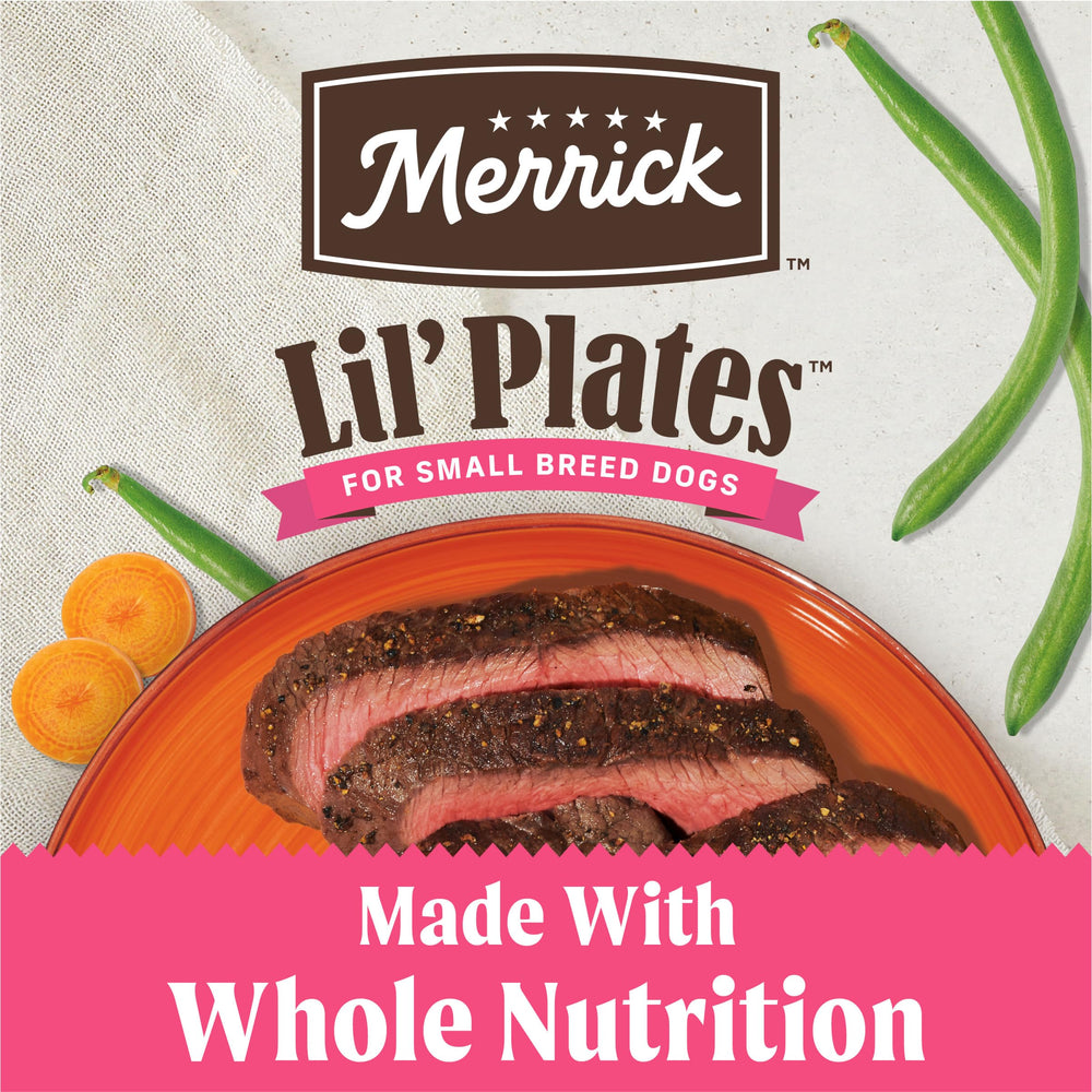 Merrick Lil’ Plates poulet premier ingrédient, goût savoureux et digestible.