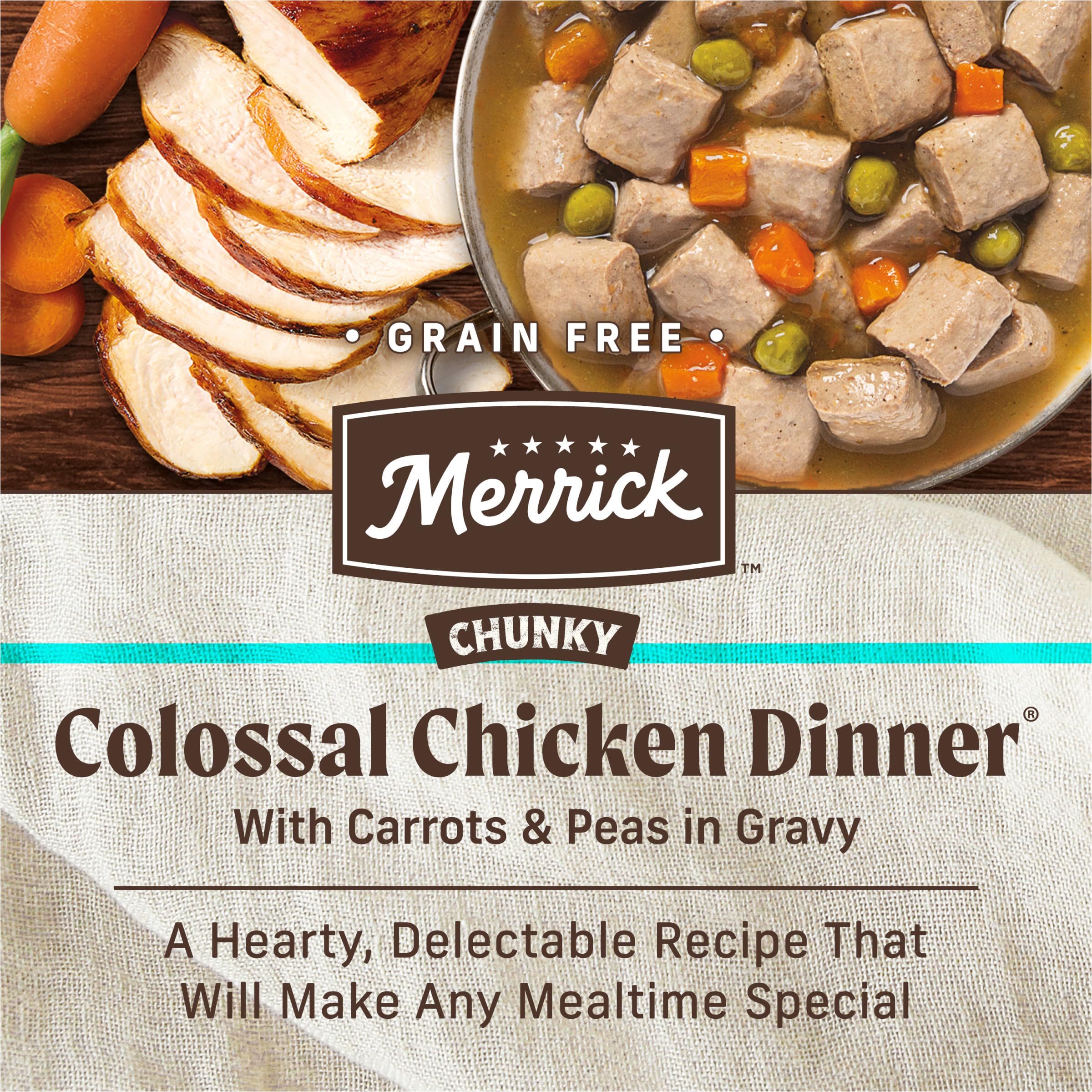Merrick nourriture humide poulet dans sauce riche et savoureuse.